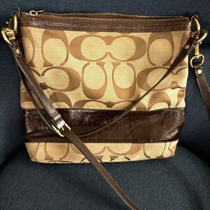 Coach Signature Brown and Tan Crossbody with Leather Trim Clean Elevated Classic